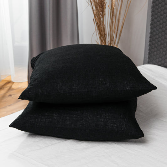 Linen Pillowcases in Midnight Black