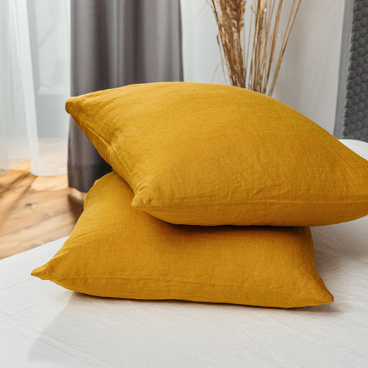 Linen Pillowcases in Honey Mustard