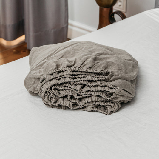 Linen Fitted Sheet in Natural Gray