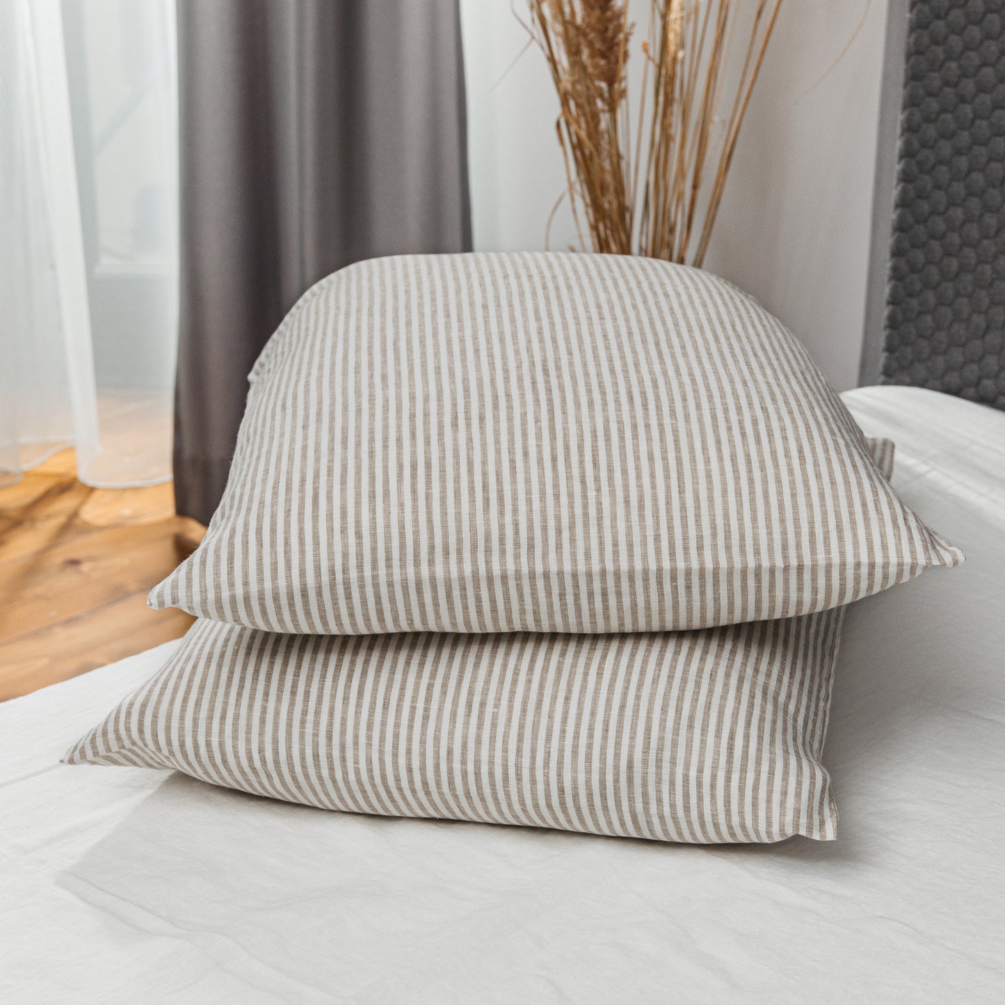Linen Pillowcases in Beige Striped