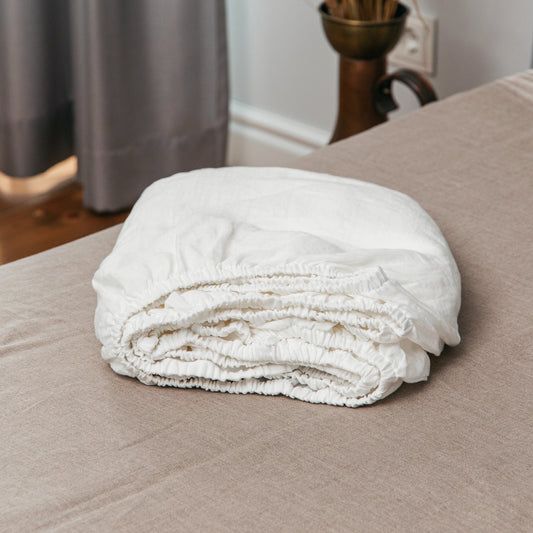 Linen Fitted Sheet in Cream White